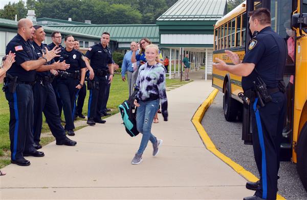 Student entering school on the first day